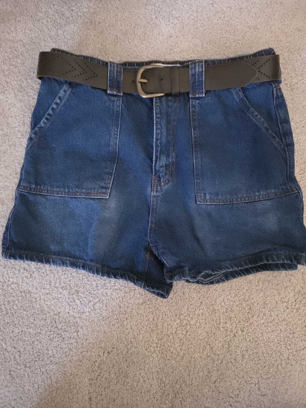 Wax Jean Dark Blue High-Rise Denim Shorts with Belt